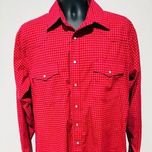 Vintage Wrangler Red Plaid Western Pearl Snap Long Sleeve Shirt